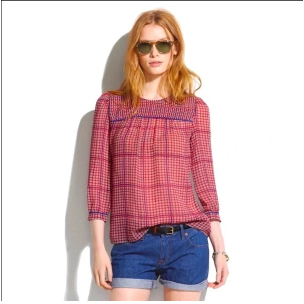 Madewell Silk Peasant Blouse in Retrogrid Size XS